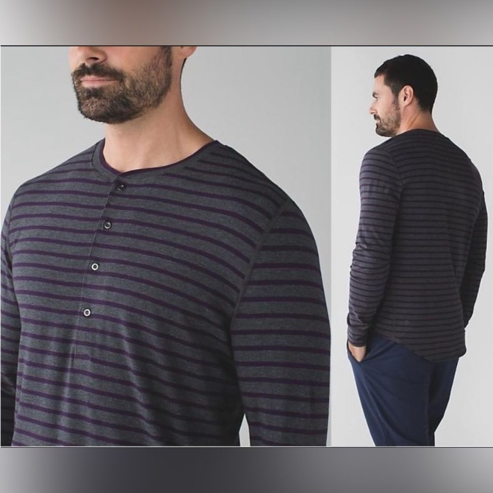 Lululemon men’s Henley size XL striped gray purple